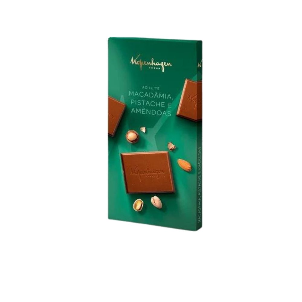 Tablete ao leite macadâmia, pistache e amêndoas 100g Kopenhagen